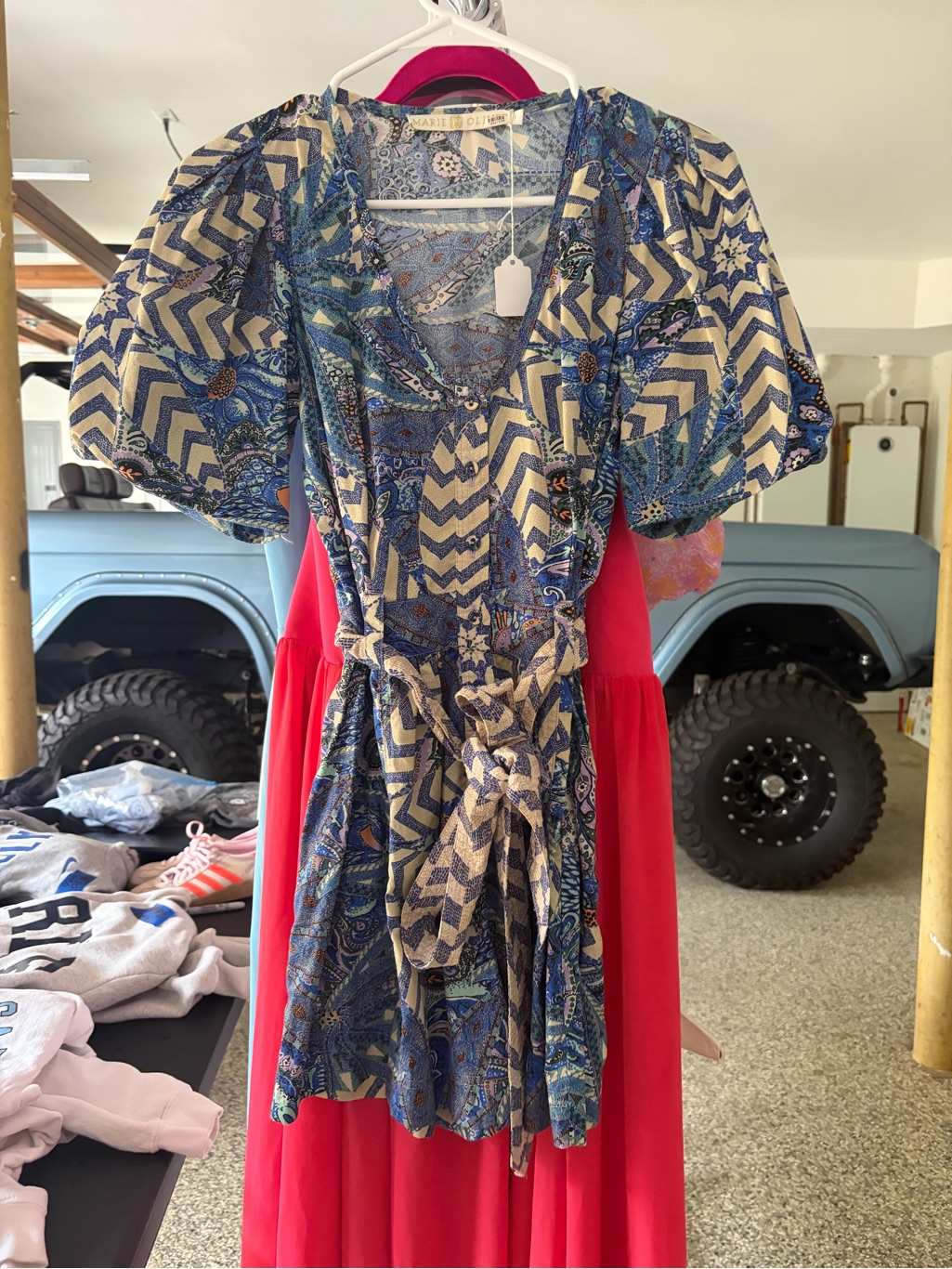 Nwot Marie Oliver Blue Multi Print Wrap Jumpsuit